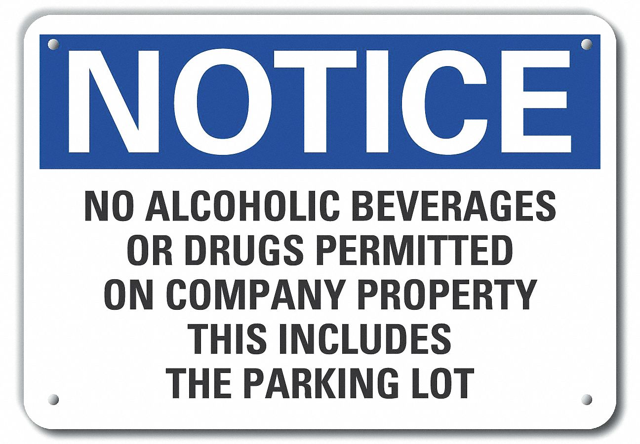 Plastic, Mounting Holes Sign Mounting, Plastic No Alcohol/Drugs Notice ...