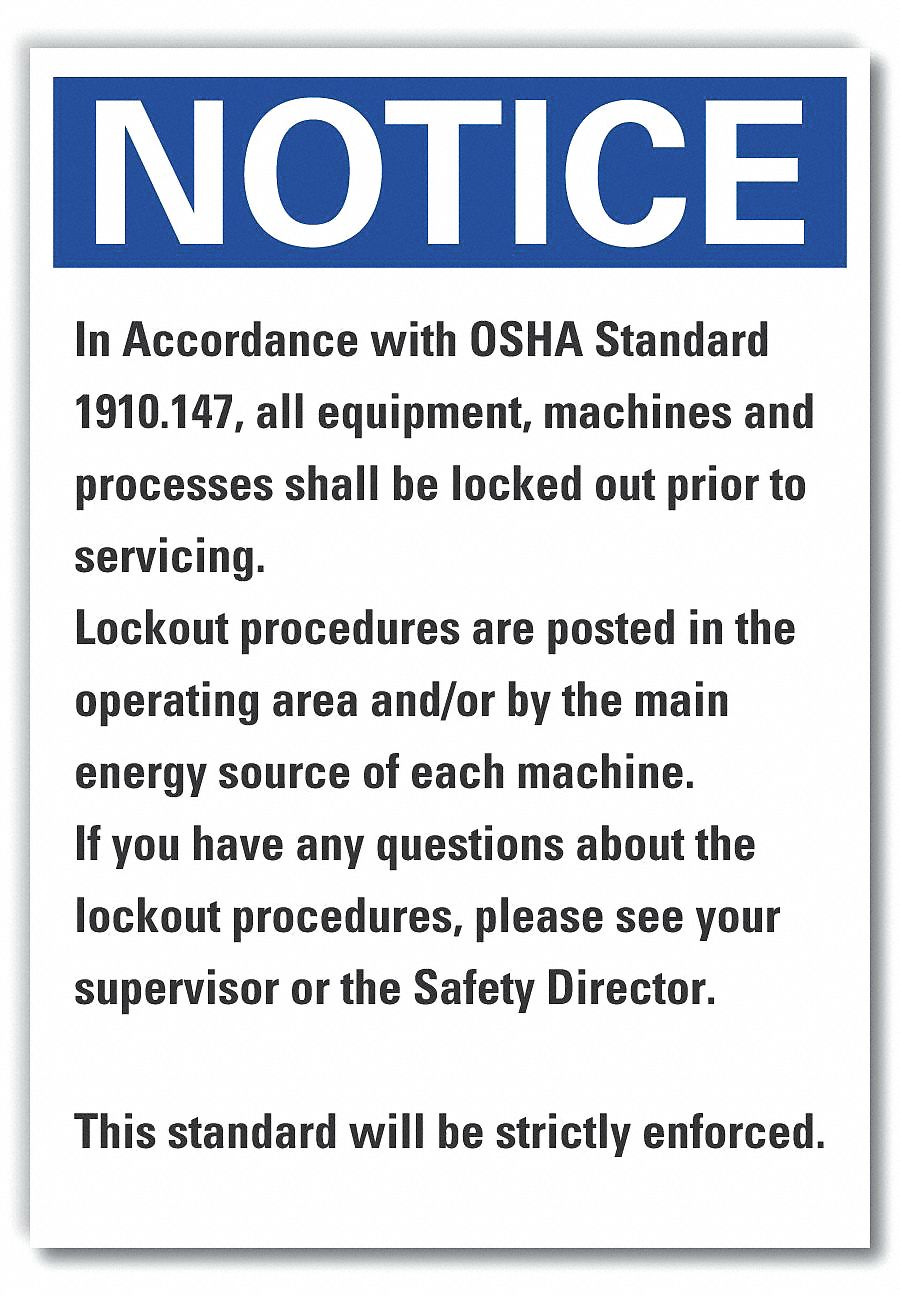 Polyester, Adhesive Sign Mounting, Lockout Tagout Notice Label - 64NL10 ...