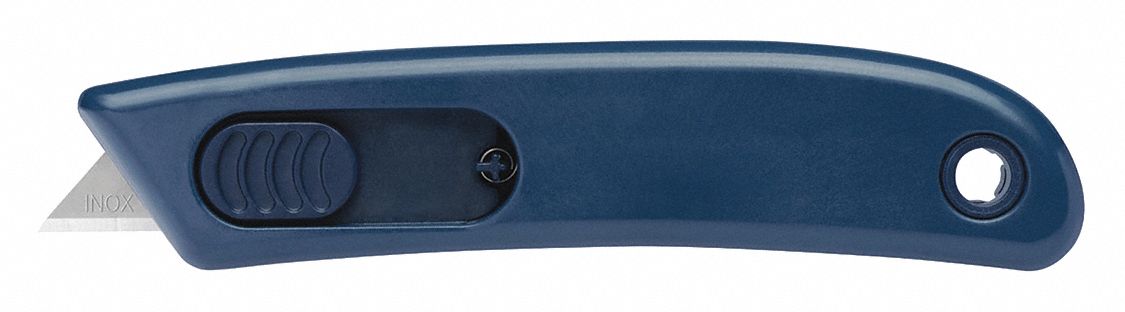 Safety Knife: 4 1/2 in Overall Lg, Textured, Plastic, Blue, Non-Changeable