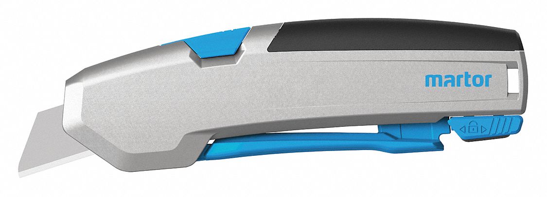SMART KNIFE, 6 IN OVERALL L, RUBBERIZED, 3/4 IN OVERALL W, ALUMINUM, BLACK/BLUE/GREY