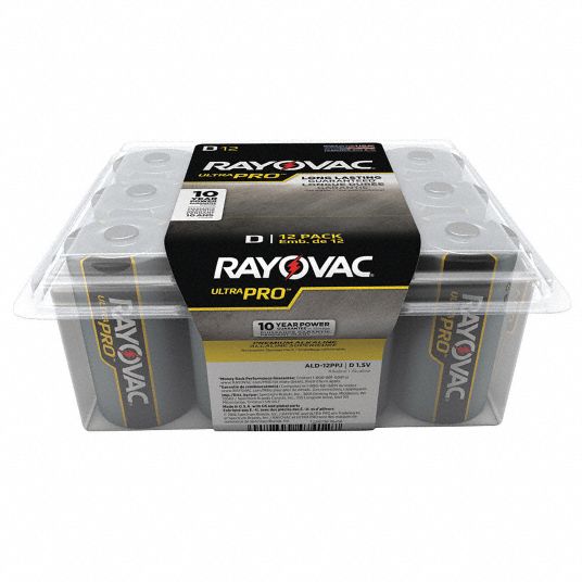 GRAINGER APPROVED UltraPro, D Battery, Alkaline, Everyday, 1.5V DC, PK