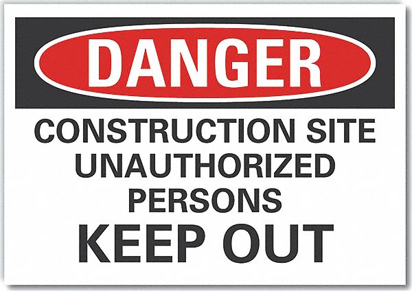  Construction Area Danger Label: Polyester, Adhesive Sign Mounting, Not Retroreflective, Danger