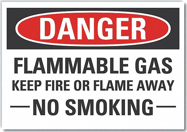  Flammable Gas Danger Label: Polyester, Adhesive Sign Mounting, 10 in x 14 in Nominal Sign Size
