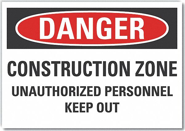  Construction Area Danger Label: Polyester, Adhesive Sign Mounting, Not Retroreflective, Danger