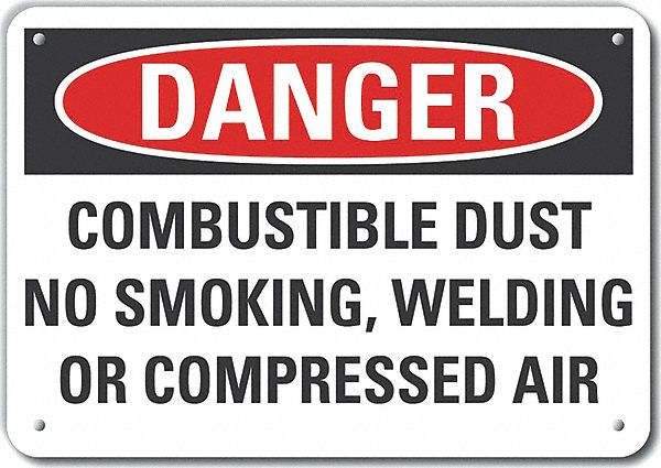 Reflective  Combustible Dust Danger Sign: Aluminum, Mounting Holes Sign Mounting, Engineer Grade
