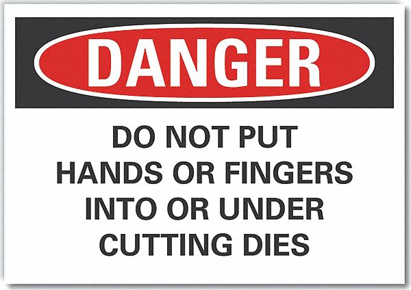  Pinch Point Danger Label: Polyester, Adhesive Sign Mounting, 10 in x 14 in Nominal Sign Size