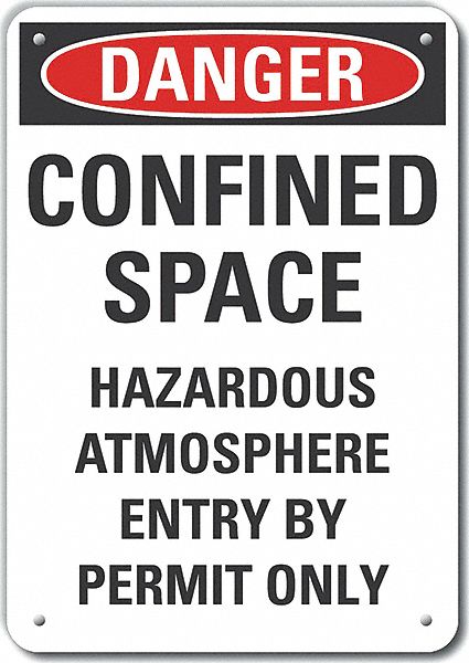 Reflective  Confined Space Danger Sign: Aluminum, Mounting Holes Sign Mounting, Engineer Grade