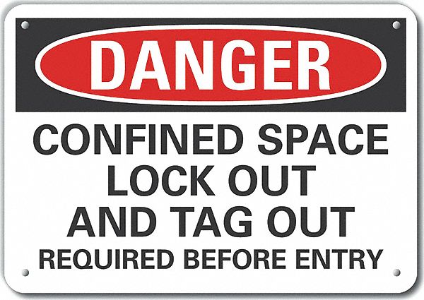 Reflective  Confined Space Danger Sign: Aluminum, Mounting Holes Sign Mounting, Engineer Grade