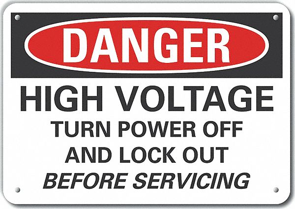 Plastic High Voltage Danger Sign: Plastic, Mounting Holes Sign Mounting, Not Retroreflective