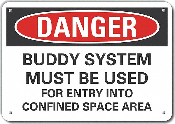 Reflective  Confined Space Danger Sign: Aluminum, Mounting Holes Sign Mounting, Engineer Grade