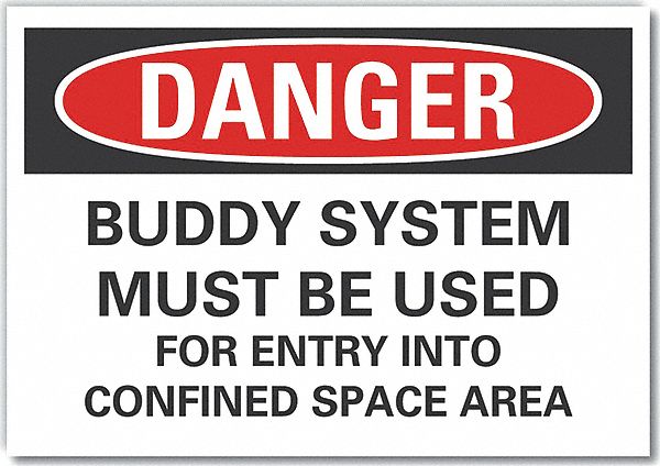  Confined Space Danger Label: Polyester, Adhesive Sign Mounting, 3 1/2 in x 5 in Nominal Sign Size