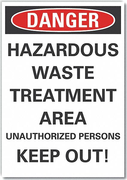  Hazardous Waste Danger Label: Polyester, Adhesive Sign Mounting, 5 in x 3 1/2 in Nominal Sign Size
