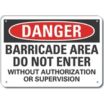 Danger: Barricade Area Do Not Enter Without Authorization Or Supervision Signs