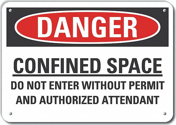 Aluminum Confined Space Danger Sign: Aluminum, Mounting Holes Sign Mounting, Not Retroreflective