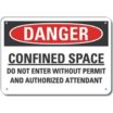 Danger: Confined Space Do Not Enter Without Permit And Authorized Attendant Signs