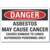 Danger: Asbestos May Cause Cancer Causes Damage To Lungs Authorized Personnel Only Signs
