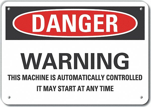 Reflective  Machine & Operation Danger Sign: Aluminum, Mounting Holes Sign Mounting, Engineer Grade