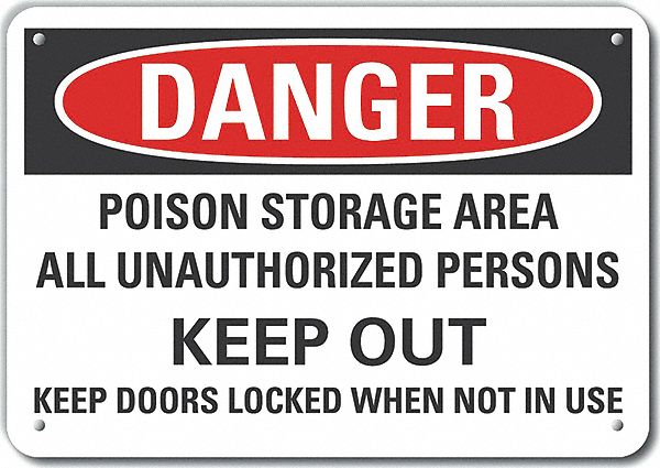 Reflective  Poison Danger Sign: Aluminum, Mounting Holes Sign Mounting, Engineer Grade