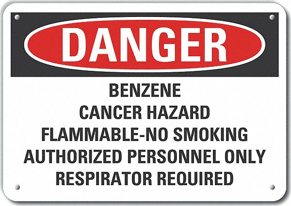 Reflective  Benzene Danger Sign: Aluminum, Mounting Holes Sign Mounting, Engineer Grade