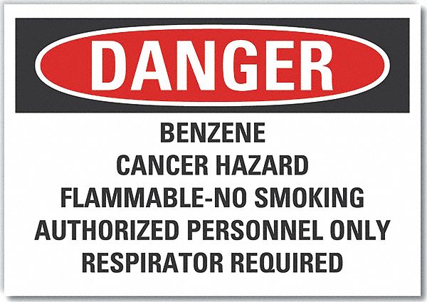  Benzene Danger Label: Polyester, Adhesive Sign Mounting, 10 in x 14 in Nominal Sign Size