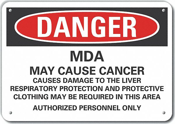 Plastic Mda Danger Sign, 10x14in, Plastic