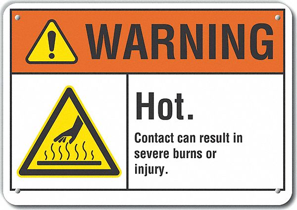 Reflective  Hot Surface Warning Sign: Aluminum, Mounting Holes Sign Mounting, Engineer Grade