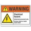 Warning: Electrical Hazard. Authorized Personnel Only. Serious Shock Or Death Could Result. Signs