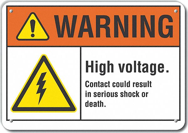 Reflective  High Voltage Warning Sign: Aluminum, Mounting Holes Sign Mounting, Engineer Grade