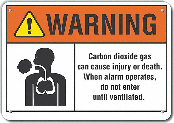 Reflective  Carbon Dioxide  Warning Sign: Aluminum, Mounting Holes Sign Mounting, Engineer Grade