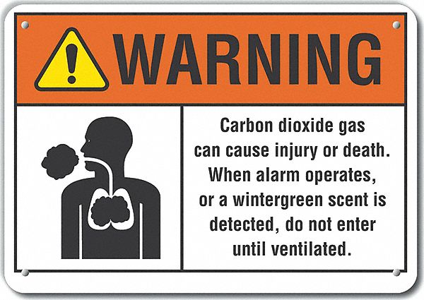 Reflective  Carbon Dioxide  Warning Sign: Aluminum, Mounting Holes Sign Mounting, Engineer Grade