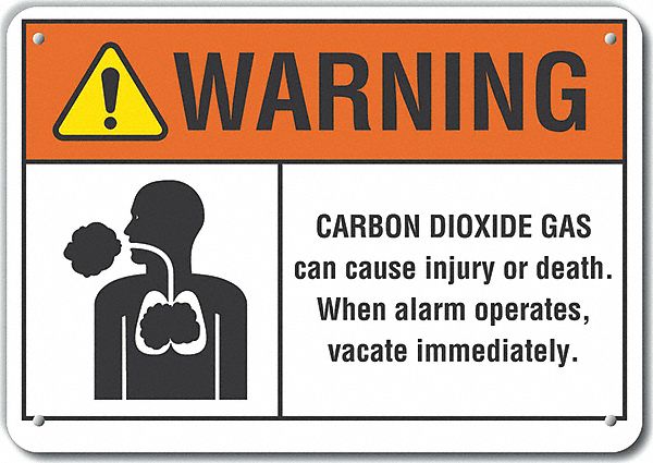 Reflective  Carbon Dioxide  Warning Sign: Aluminum, Mounting Holes Sign Mounting, Engineer Grade