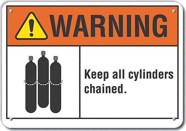 Reflective  Cylinder Handling Warning Sign: Aluminum, Mounting Holes Sign Mounting, Engineer Grade