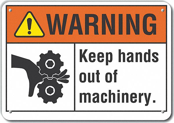Reflective  Keep Hands Clear Warning Sign: Aluminum, Mounting Holes Sign Mounting, Engineer Grade