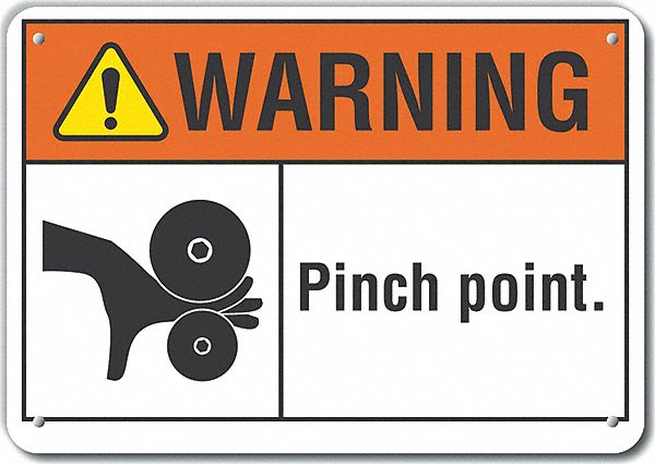 Reflective  Pinch Point Warning Sign: Aluminum, Mounting Holes Sign Mounting, Engineer Grade, Metal
