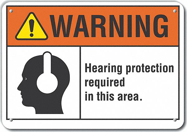 Reflective  Hearing  Warning Sign: Aluminum, Mounting Holes Sign Mounting, Engineer Grade