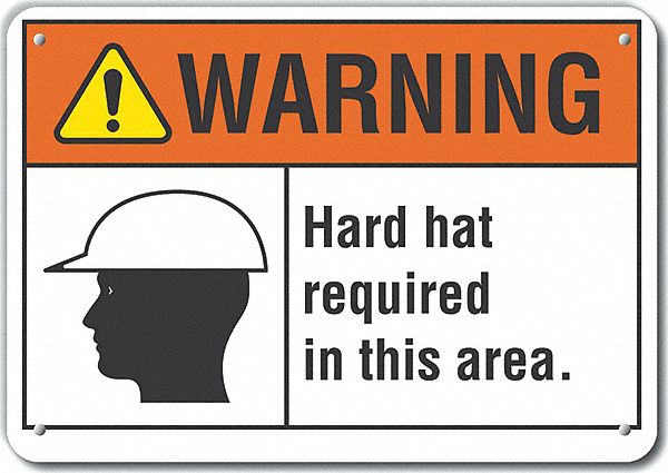 Reflective  Hard Hat Warning Sign: Aluminum, Mounting Holes Sign Mounting, Engineer Grade, Warning