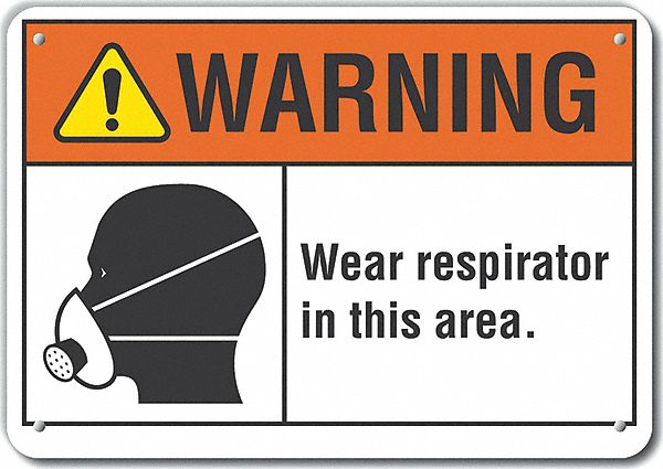 Reflective  Respirator Required Warning Sign: Aluminum, Mounting Holes Sign Mounting, Engineer Grade