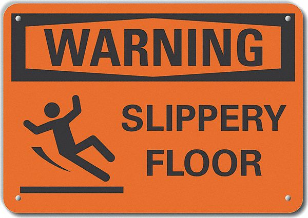 Reflective  Slippery Floor Warning Sign: Aluminum, Mounting Holes Sign Mounting, Engineer Grade