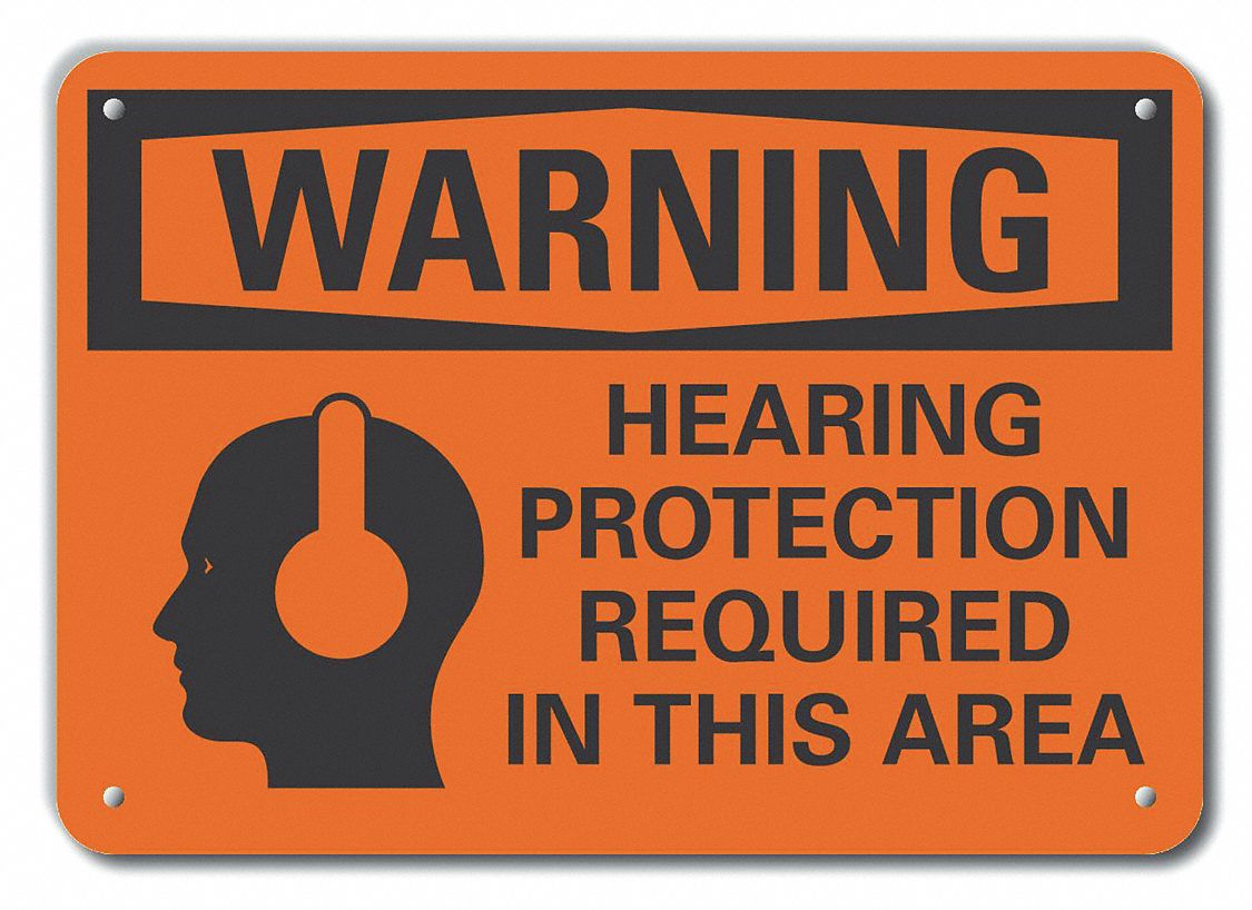 Reflective  Hearing  Warning Sign: Aluminum, Mounting Holes Sign Mounting, Engineer Grade, Warning