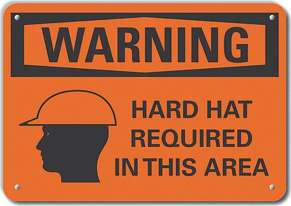 Reflective  Hard Hat Warning Sign: Aluminum, Mounting Holes Sign Mounting, Engineer Grade