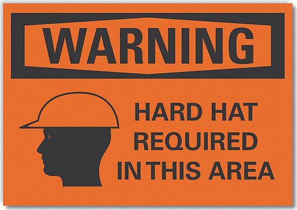 Warning Sign: Non-PVC Polymer, Adhesive Sign Mounting, 7 in x 10 in Nominal Sign Size, Warning