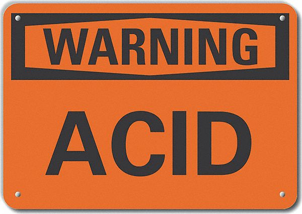 Reflective  Acid Warning Sign: Aluminum, Mounting Holes Sign Mounting, Engineer Grade, 0.04 in Thick
