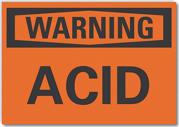  Acid Warning Label: Polyester, Adhesive Sign Mounting, 10 in x 14 in Nominal Sign Size