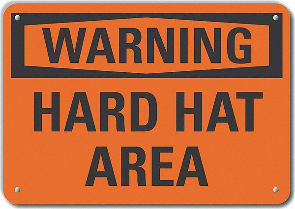 Reflective  Hard Hat Warning Sign: Aluminum, Mounting Holes Sign Mounting, Engineer Grade, Warning