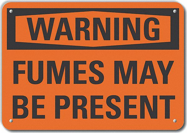Reflective  Fumes Warning Sign: Aluminum, Mounting Holes Sign Mounting, Engineer Grade