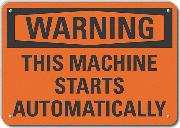 Reflective  Machine & Operation Warning Sign: Aluminum, Mounting Holes Sign Mounting, Engineer Grade