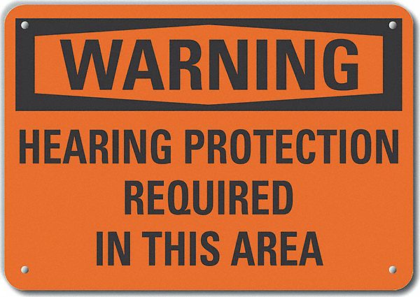 Reflective  Hearing  Warning Sign: Aluminum, Mounting Holes Sign Mounting, Engineer Grade, Warning