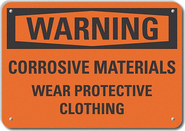 Reflective  Corrosive Materials Warning Sign: Aluminum, Mounting Holes Sign Mounting, Engineer Grade