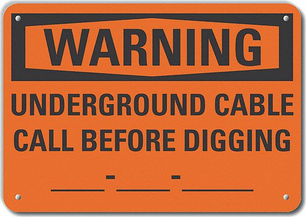 Reflective  Underground Cable Warning Sign: Aluminum, Mounting Holes Sign Mounting, Engineer Grade