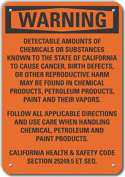 Reflective  Chemicals Warning Sign: Aluminum, Mounting Holes Sign Mounting, Engineer Grade
